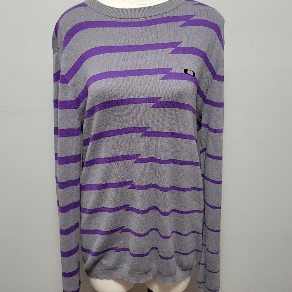 Oakley gray/purple Indy stripe crewneck sweater size large
